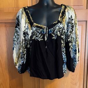 Free People Black and Floral Blouse